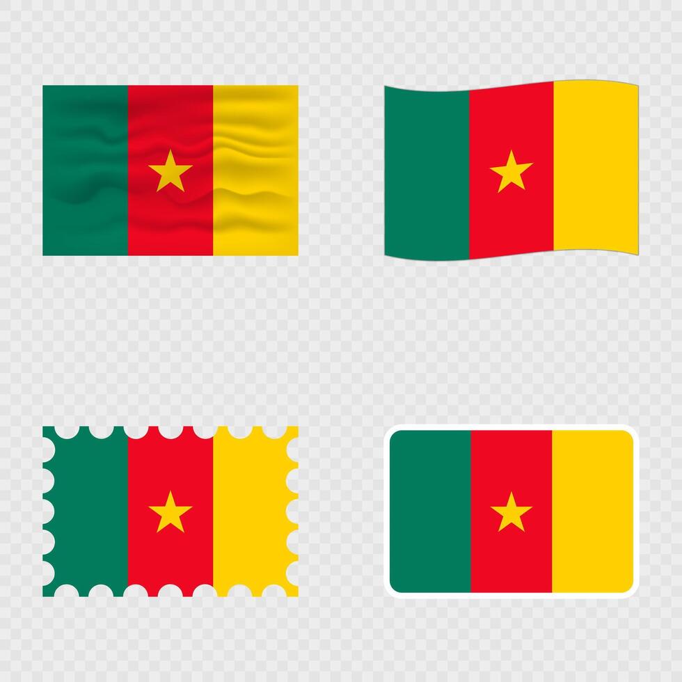 Cameroon national flag in four different styles. vector