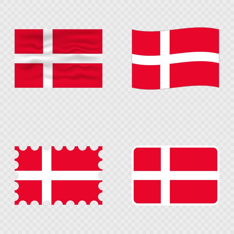 Denmark national flag in four different styles. vector