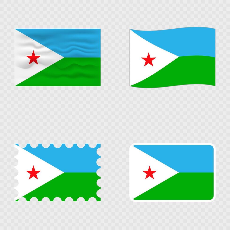 Djibouti national flag in four different styles. vector