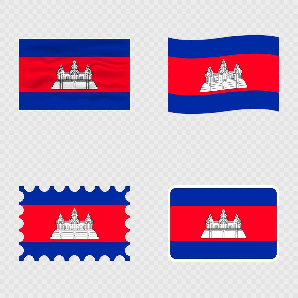 Cambodia national flag in four different styles. vector
