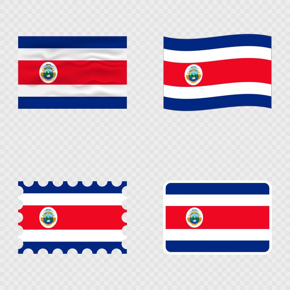 Costa Rica national flag in four different styles. vector