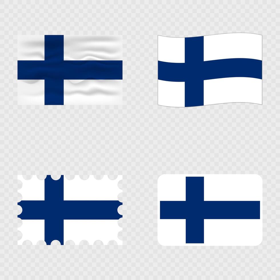 Finland national flag in four different styles. vector