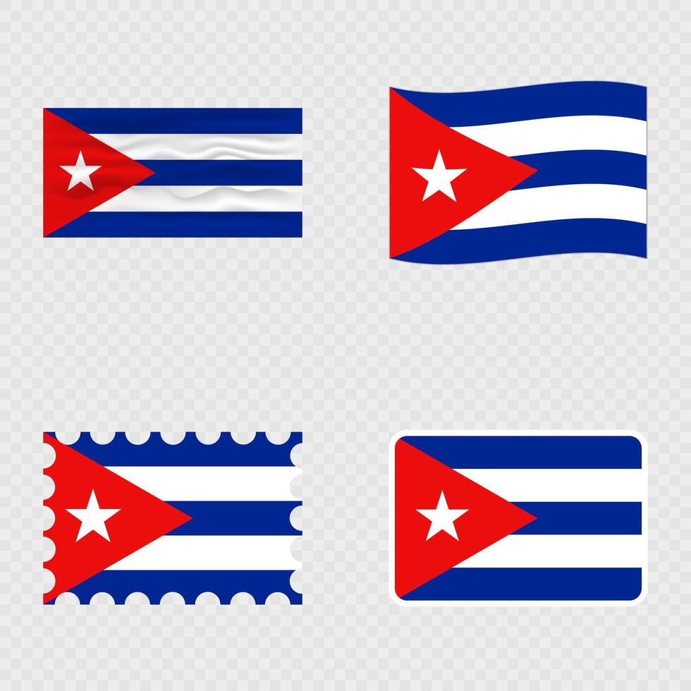 Cuba national flag in four different styles. vector