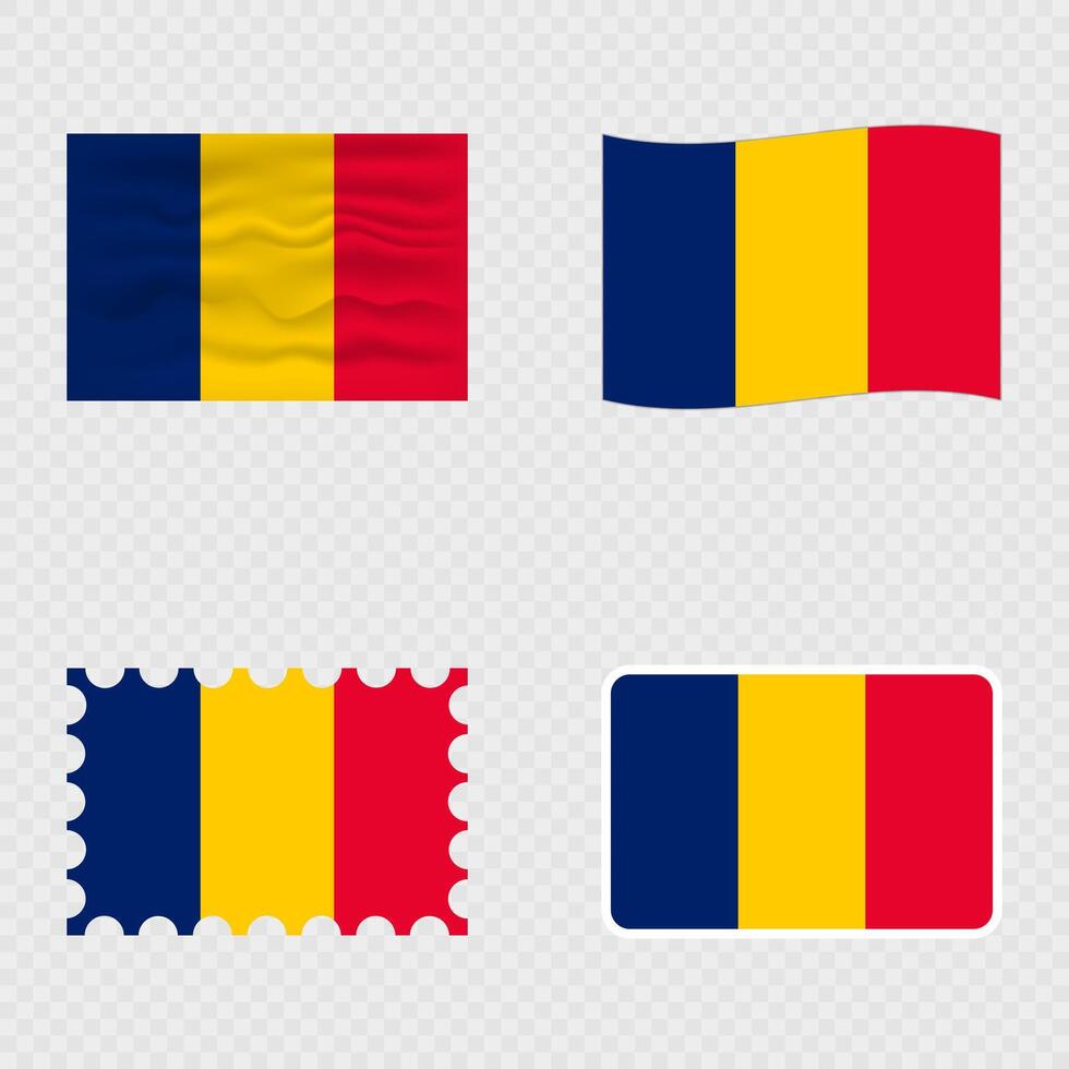Chad national flag in four different styles. vector