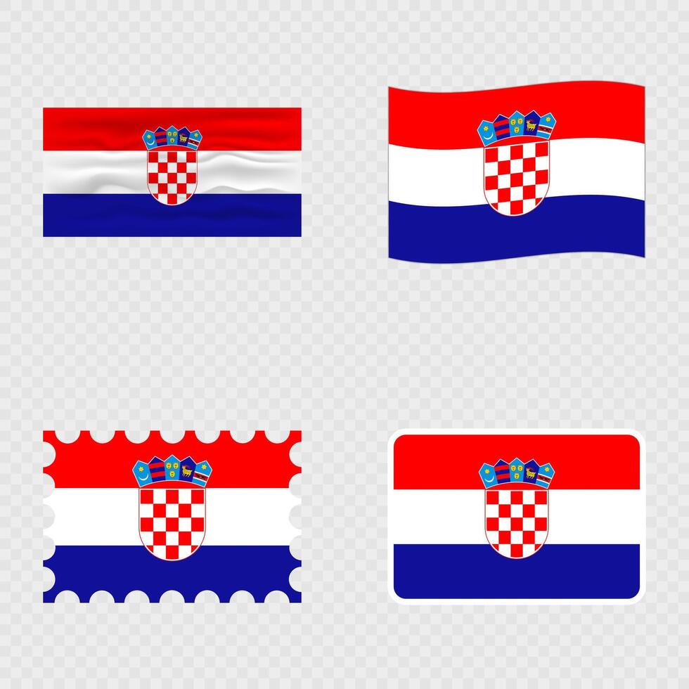 Croatia national flag in four different styles. vector