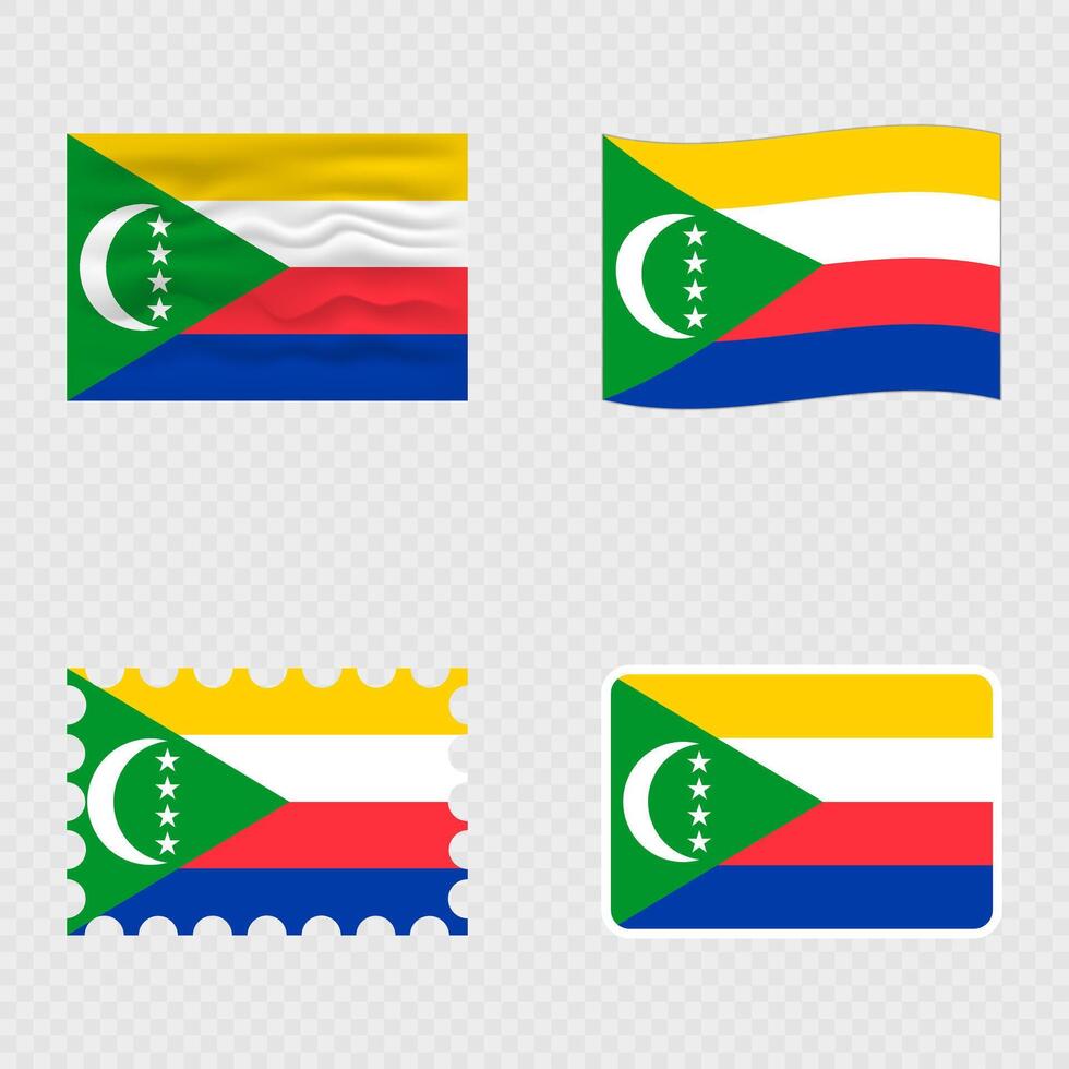 Comoros national flag in four different styles. vector