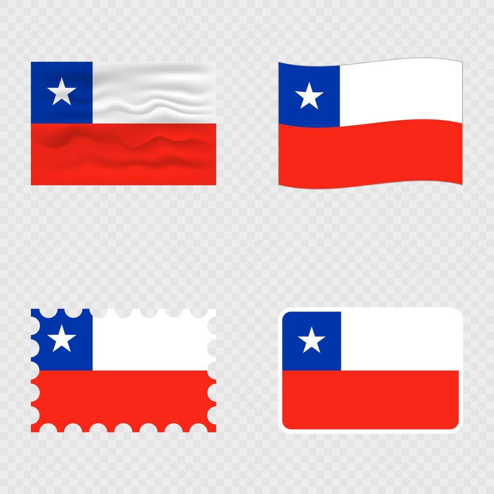 Chile national flag in four different styles. vector