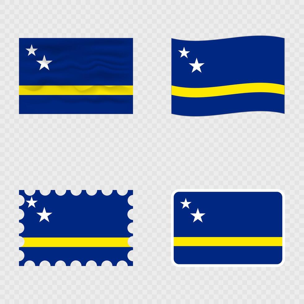 Curacao national flag in four different styles. vector