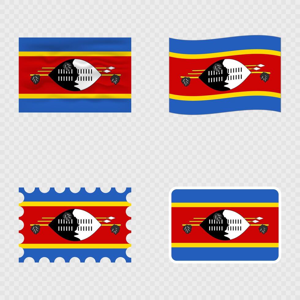 Eswatini national flag in four different styles. vector