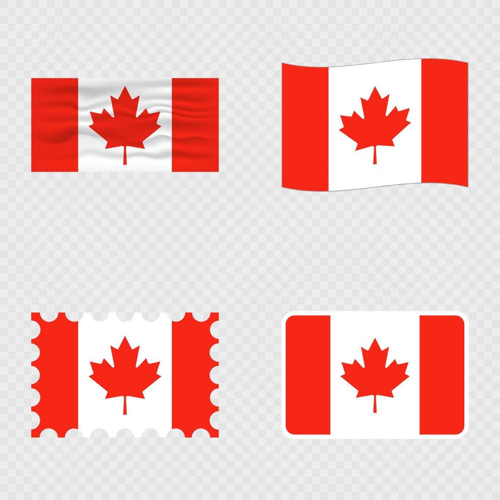 Canada national flag in four different styles. vector