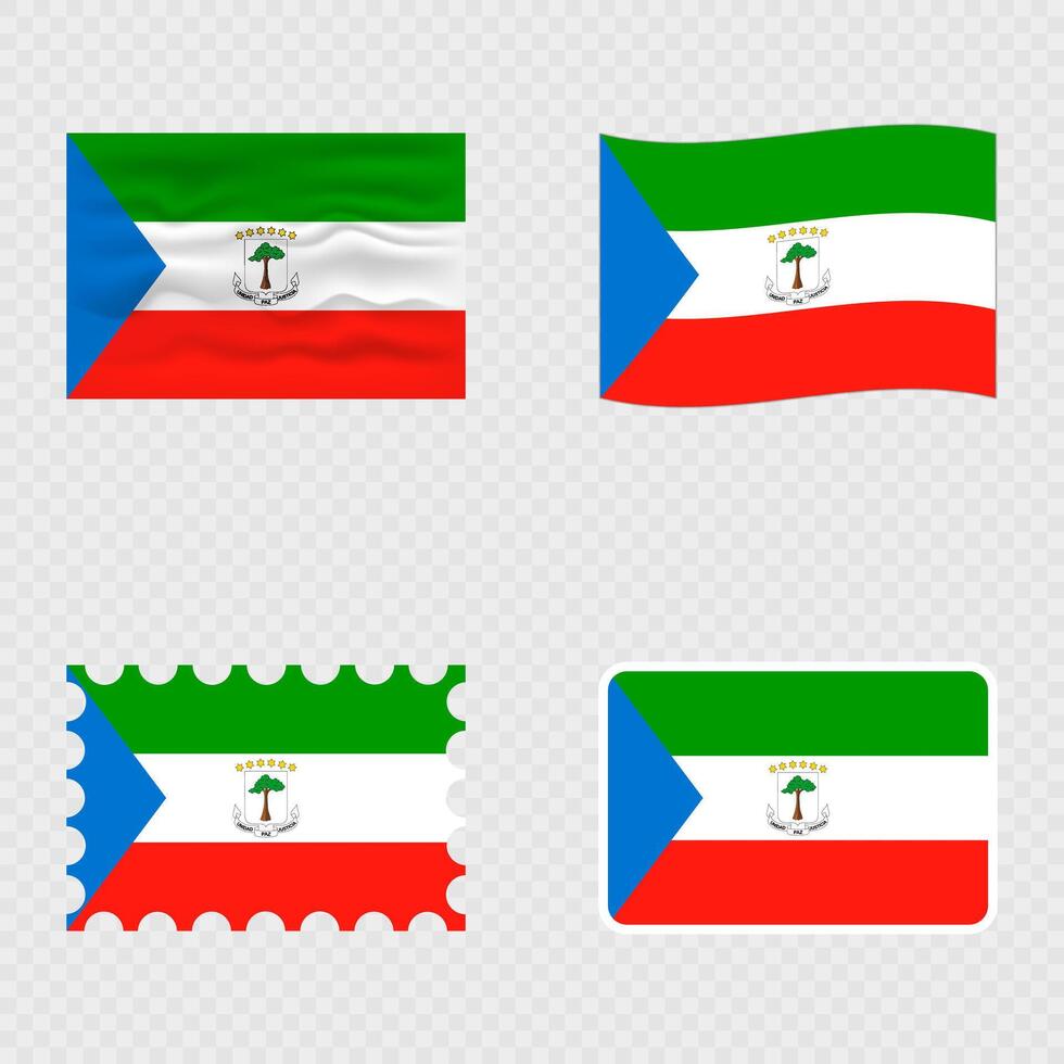 Equatorial Guinea national flag in four different styles. vector