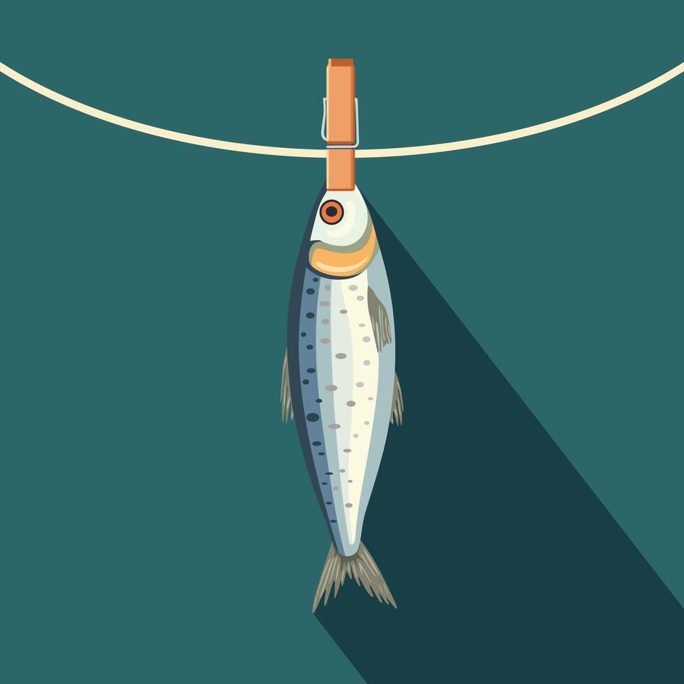 Sardine Hanging on a Rope with a Spring vector