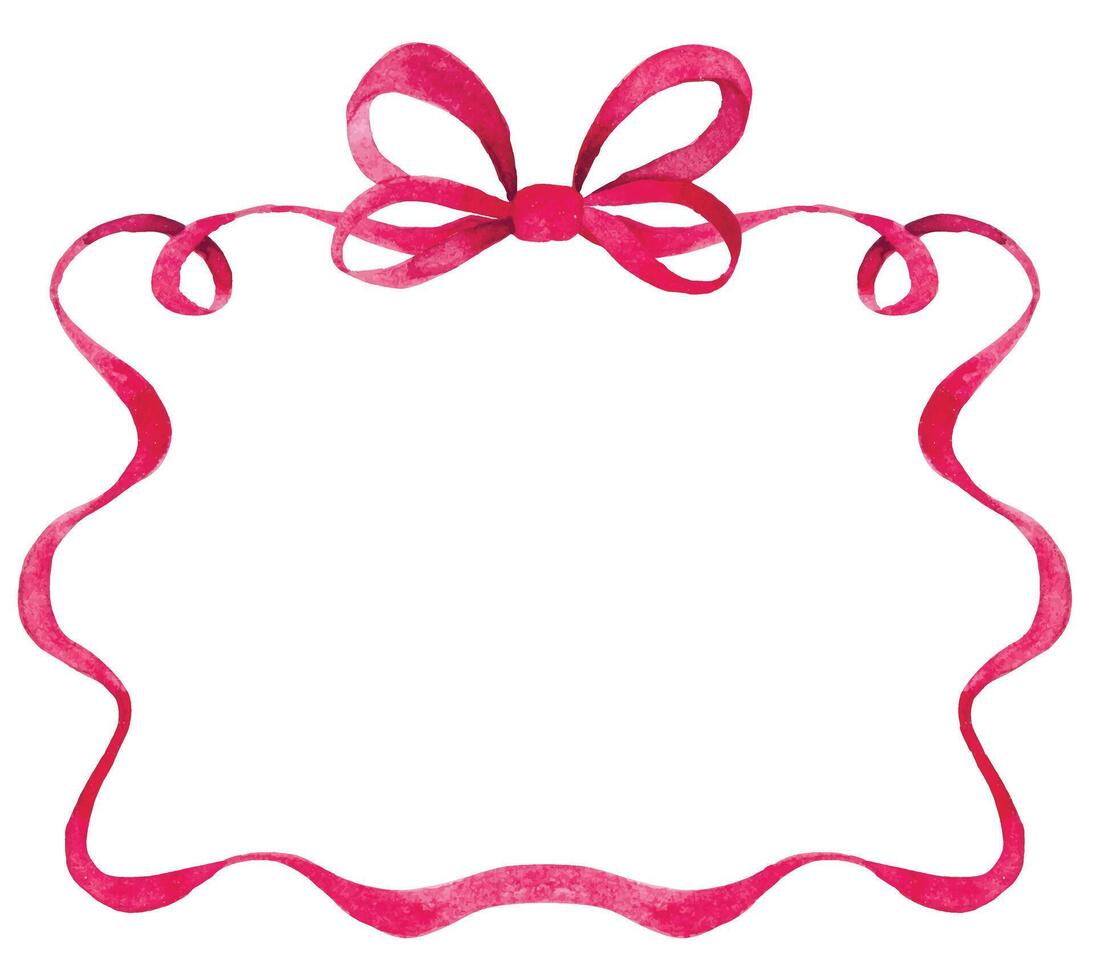 square frame of pink ribbon with bow. watercolor illustration vector