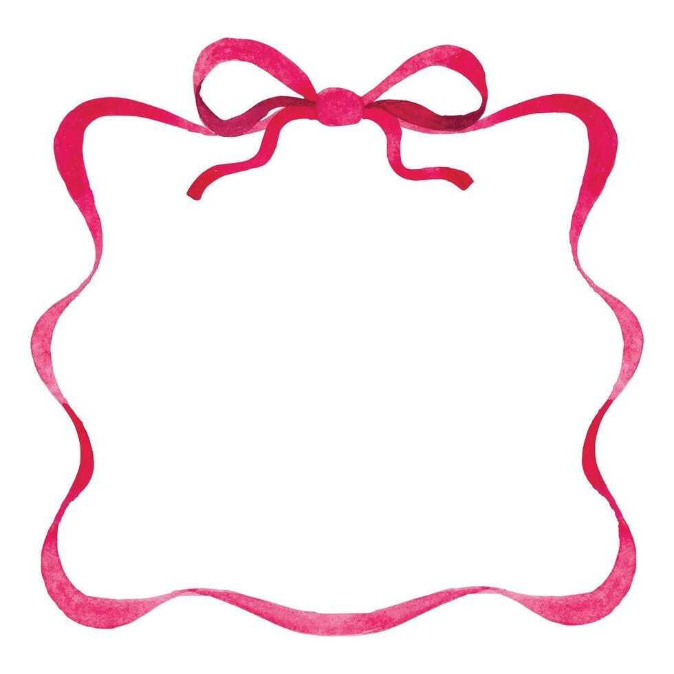 square frame of pink ribbon with bow. watercolor drawing vector