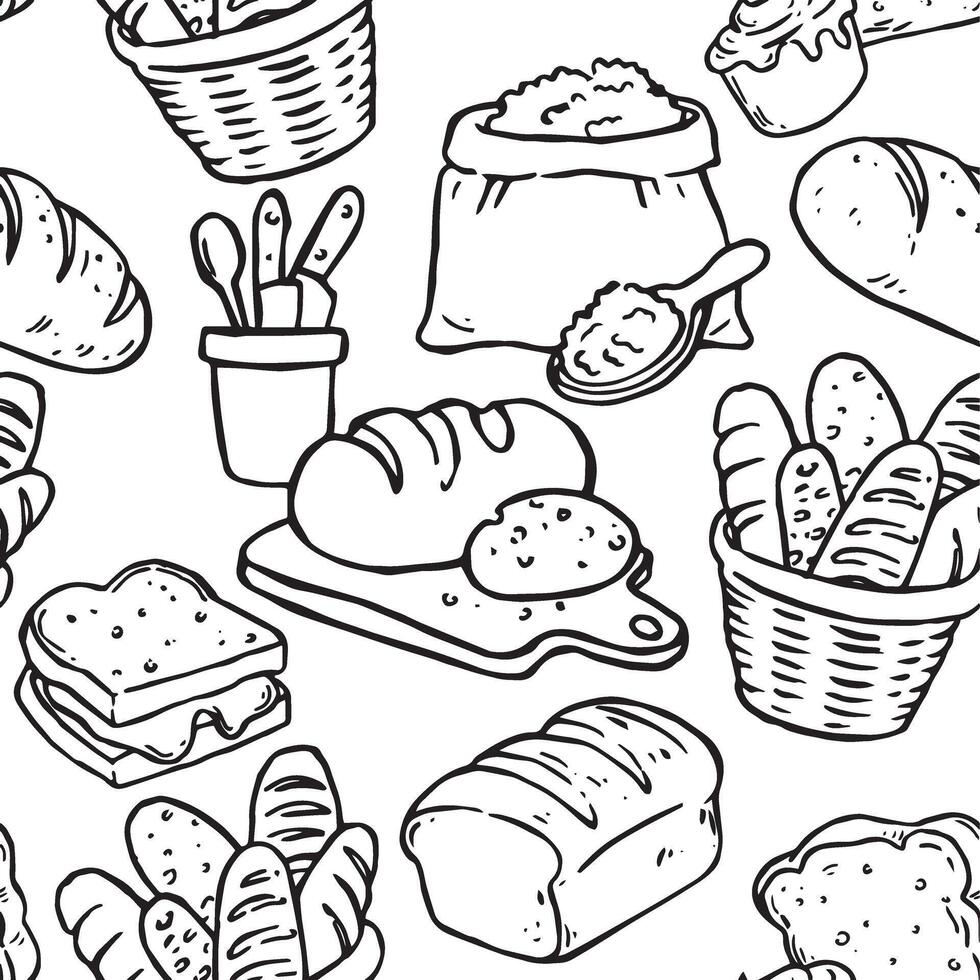 seamless pattern on the theme of baking bread, bakery. illustration in doodle style vector