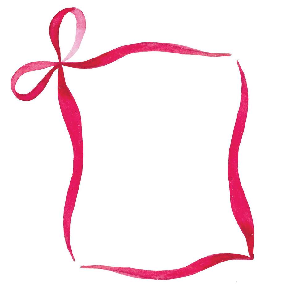 watercolor square frame of pink ribbon with bow. vector