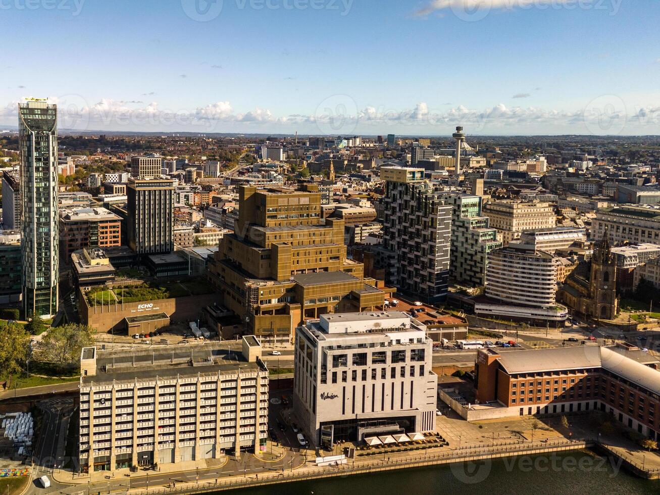Liverpool Liverpool cityscape showing modern and historic buildings on sunny day photo