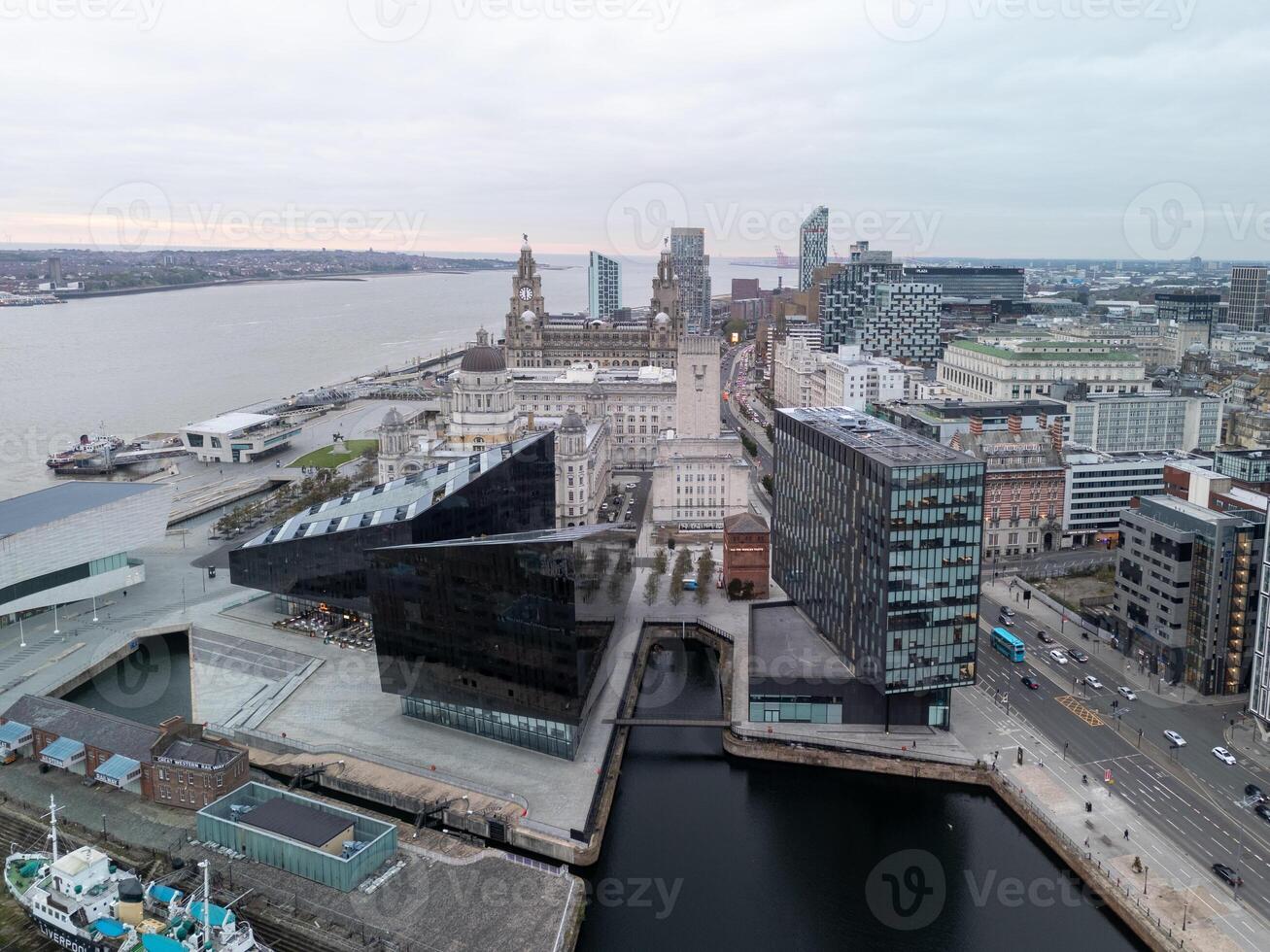 Liverpool cityscape showing the liver building and the museum of liverpool photo