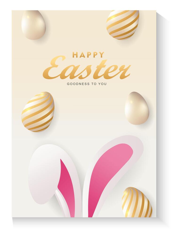 easter day greeting card with golden eggs and bunny ears vector