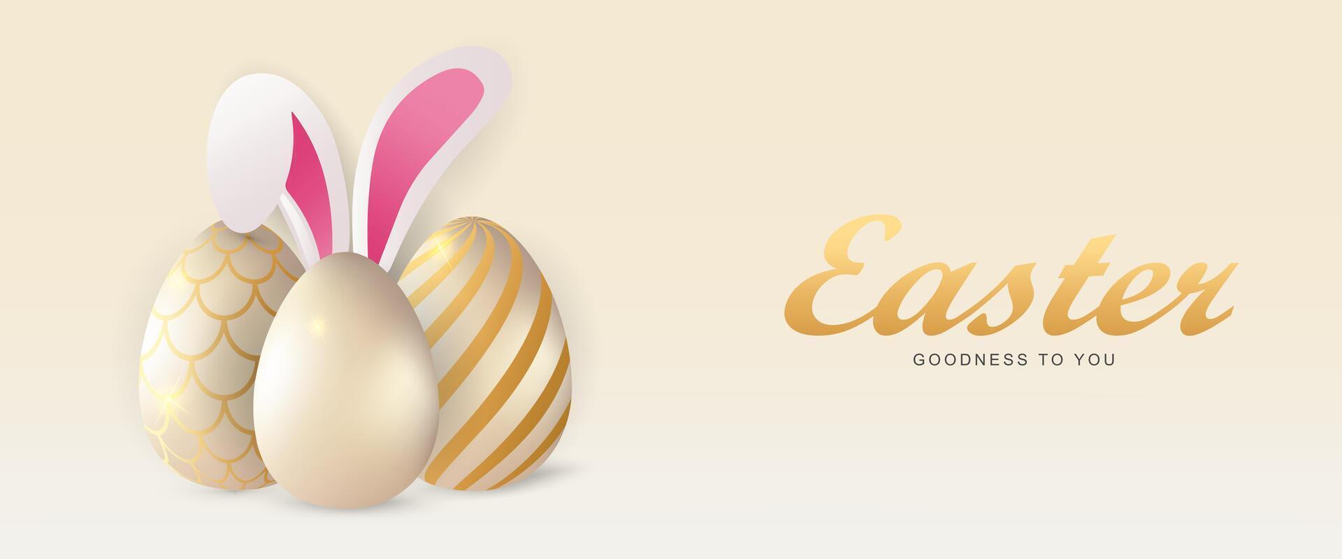 easter eggs with gold and white stripes and a bunny vector