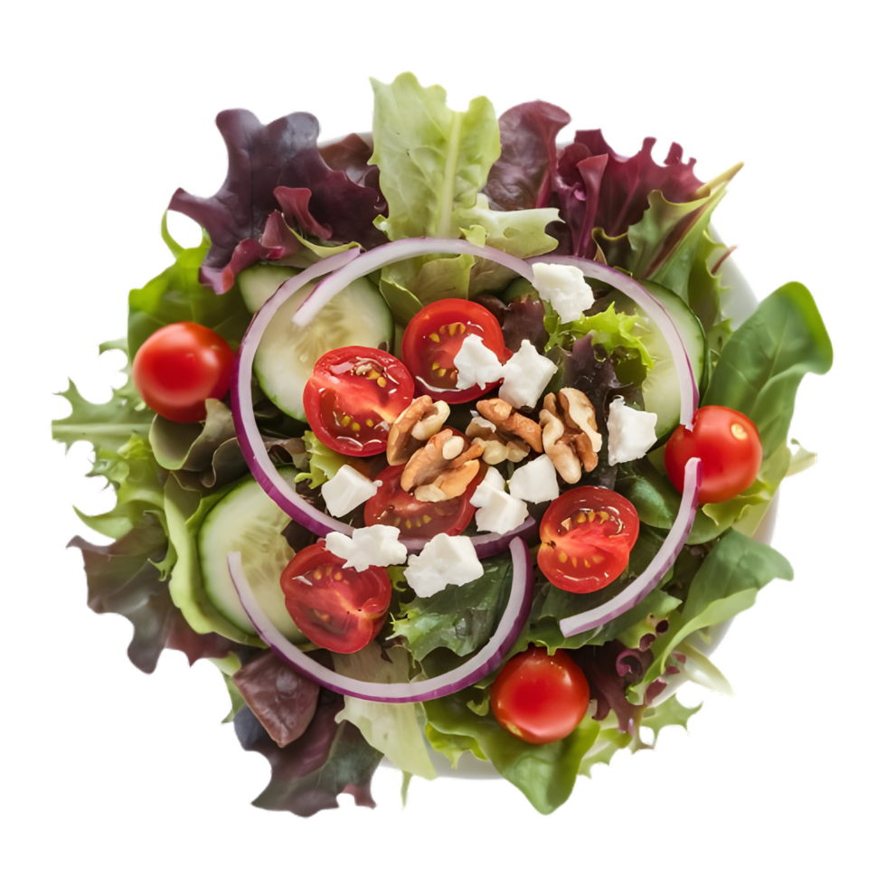 Close-up fresh salad with vegetables in white plate png
