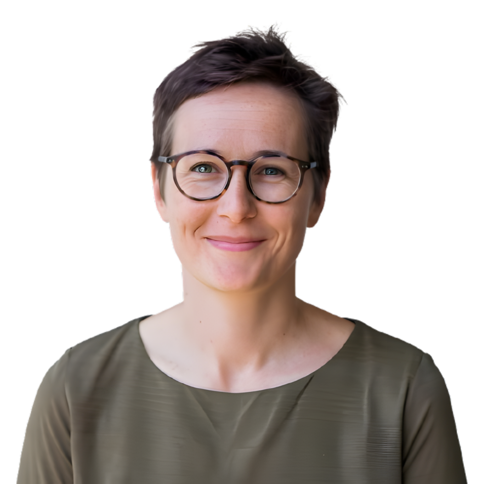 Middle aged Hispanic woman joyfully poses with crossed arms and a happy expression in front of a transparent background png