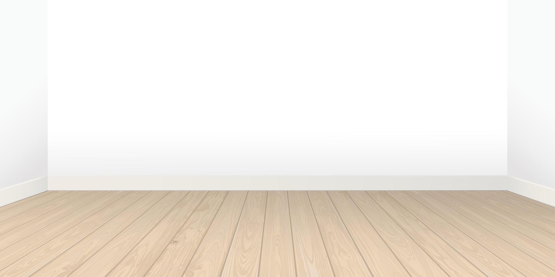 Empty room with blank white wall and whitewashed wooden floor graphic illustration. vector