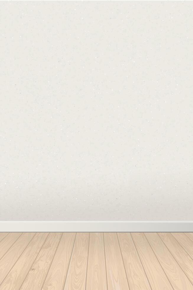 Empty room vertical background with old white cement wall and whitewashed wooden floor graphic illustration. vector
