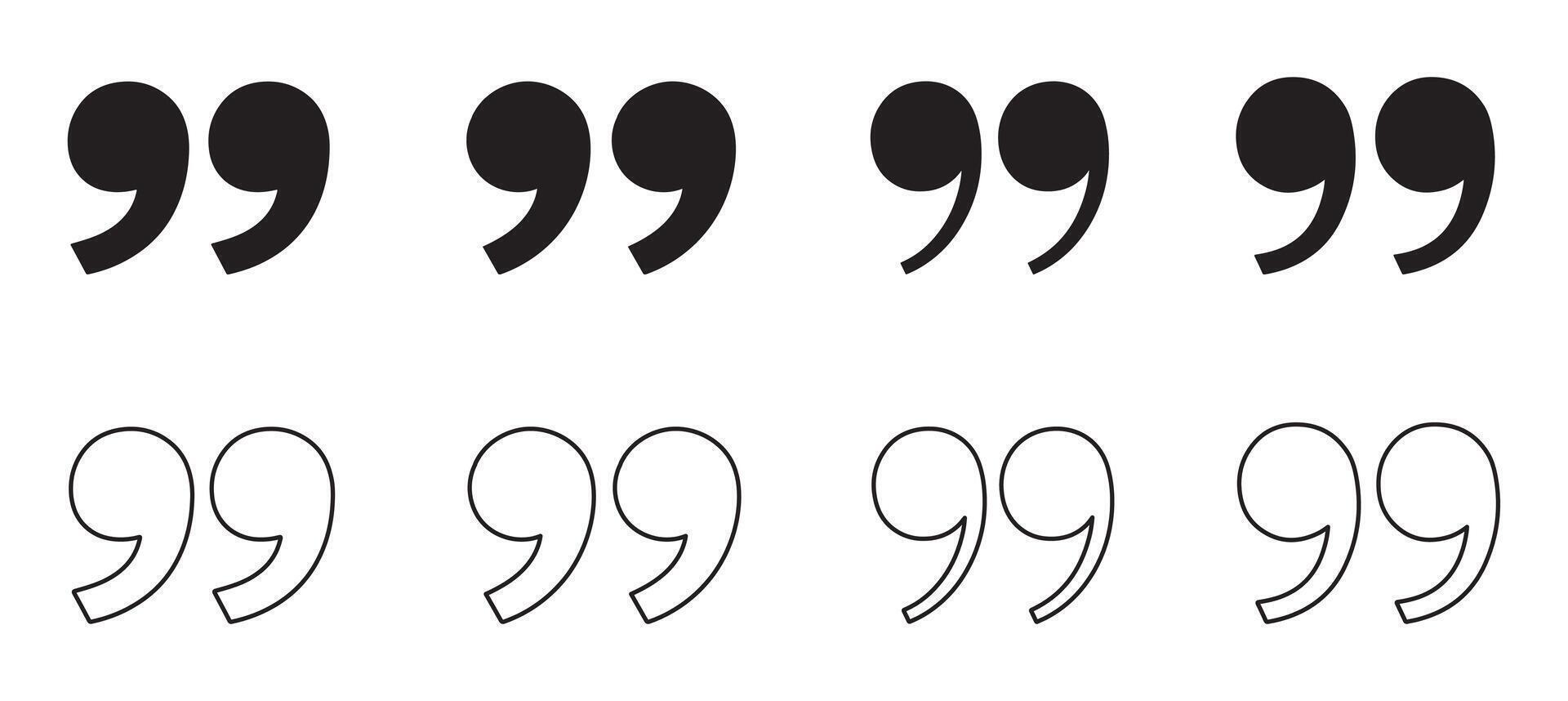 Quote mark icons set. Quotation mark sign and symbol. double quotation mark vector