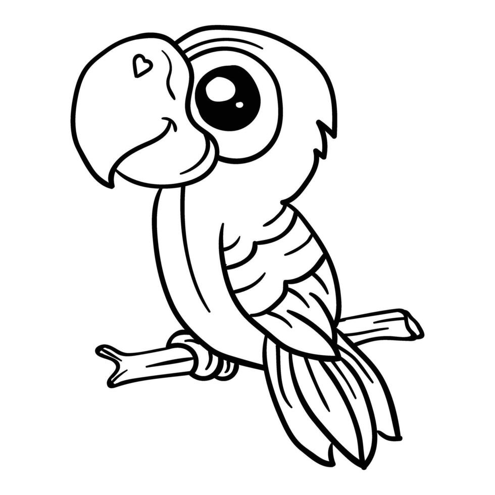 a cartoon parrot sitting on a branch coloring page vector
