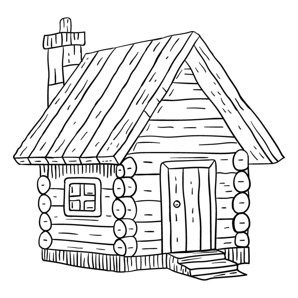 a small log cabin coloring page vector