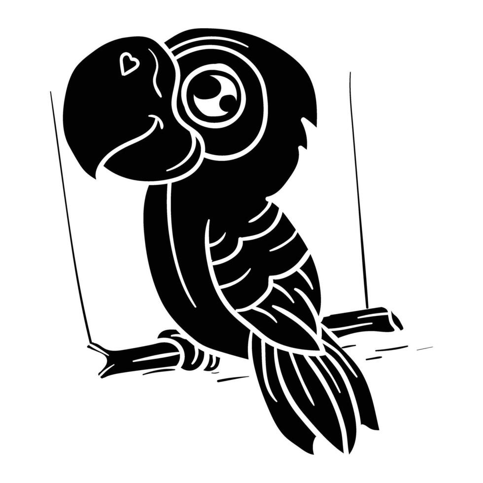 a black and white illustration of a parrot sitting on a branch vector