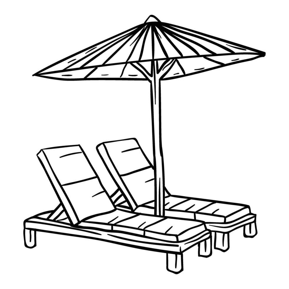 beach chair and umbrella coloring page vector