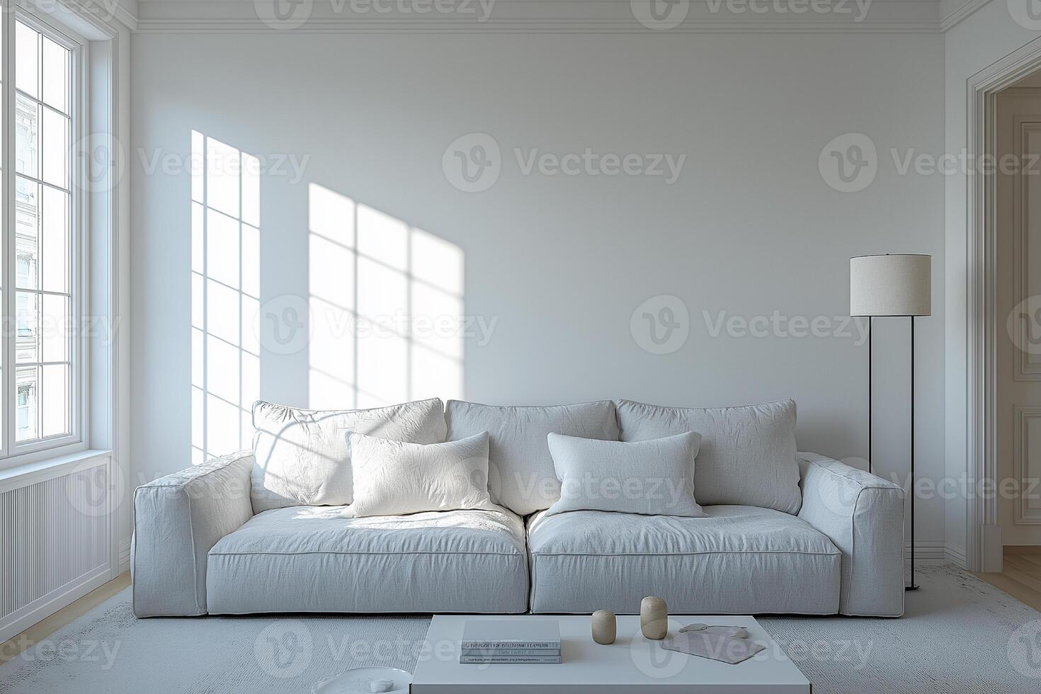Sunlit Minimalist Living Room Interior Design photo