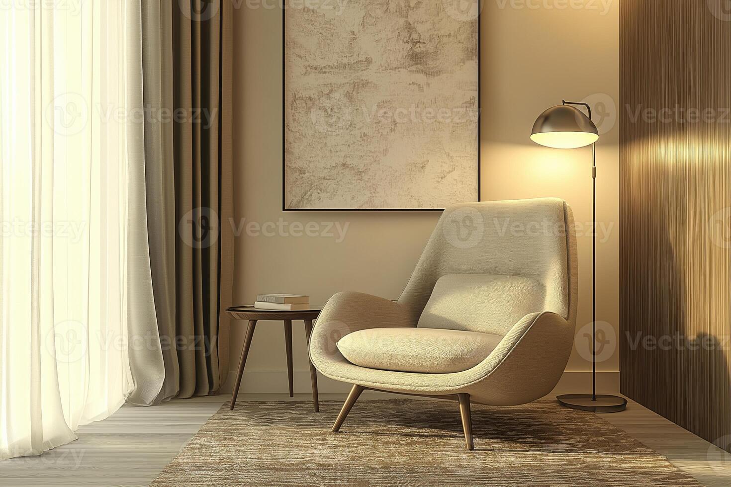 Serene Modern Living Room Interior Design with Beige Armchair photo