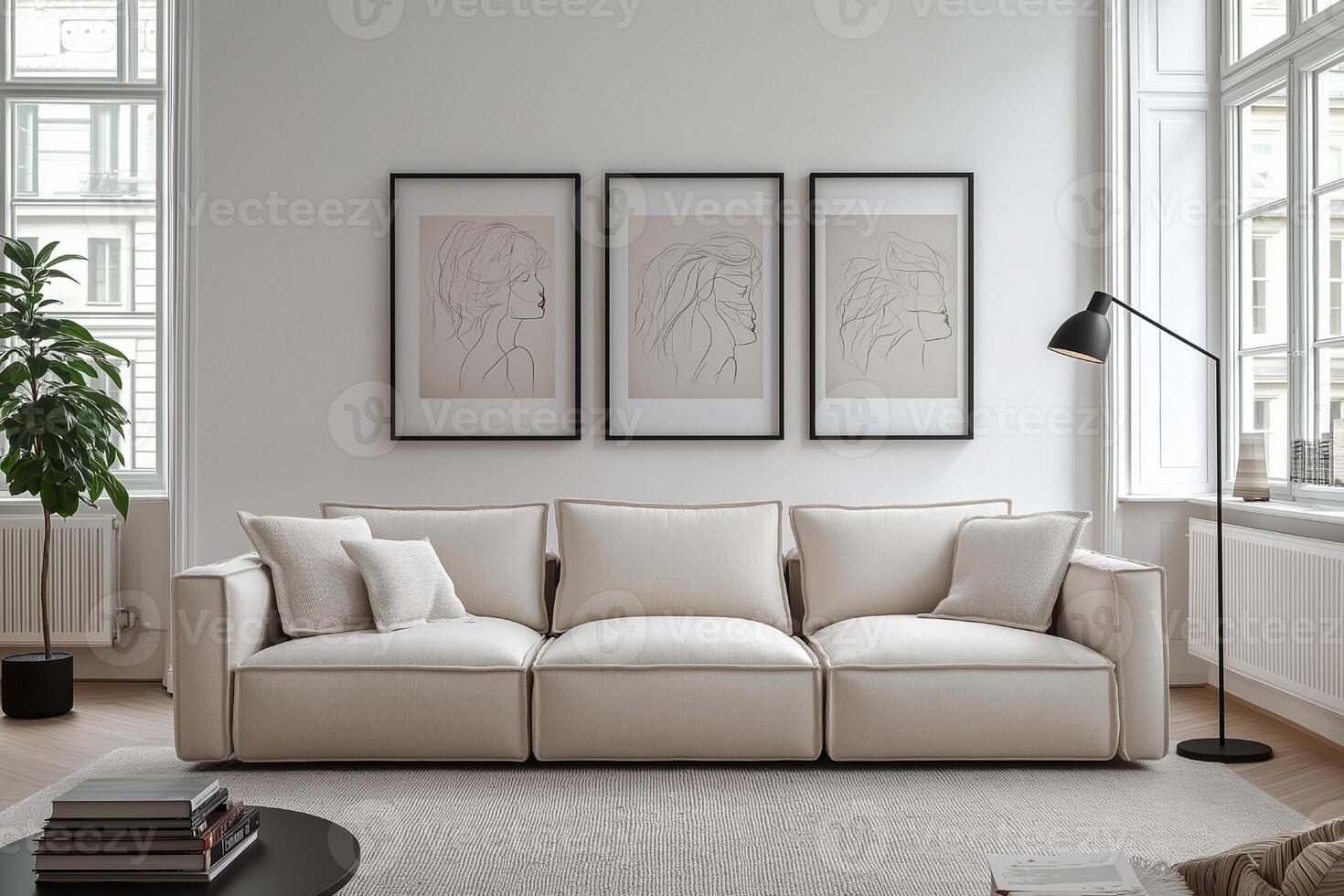 Minimalist Living Room Decor with Abstract Line Art Prints photo