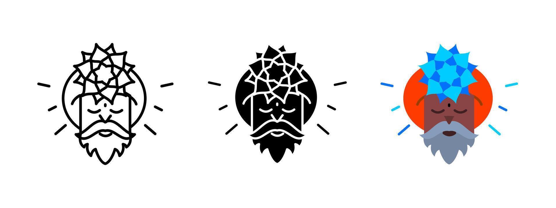 Spiritual guru icon. Wise sage symbolizing enlightenment, meditation and mindfulness. Higher consciousness, sacred teachings and philosophical guidance. Mystical yogi master pictogram. vector