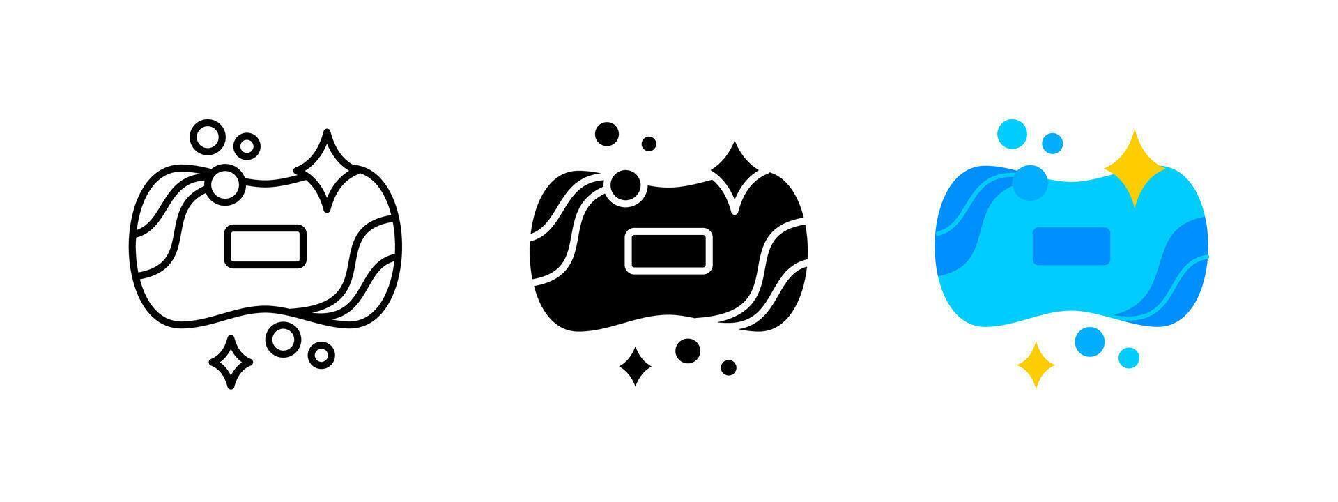 Loofah washcloth icon. A bath sponge with soap bubbles and sparkling clean effects. Personal hygiene and skincare illustration. Shower accessory for exfoliation and cleanliness. vector