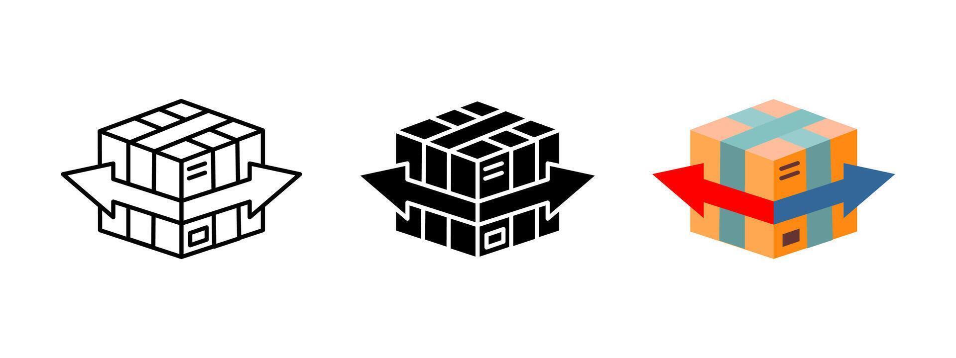Package delivery icon. Shipping box with arrows symbolizing logistics and transportation. Courier and freight forwarding illustration. Express postal service and cargo distribution concept. vector