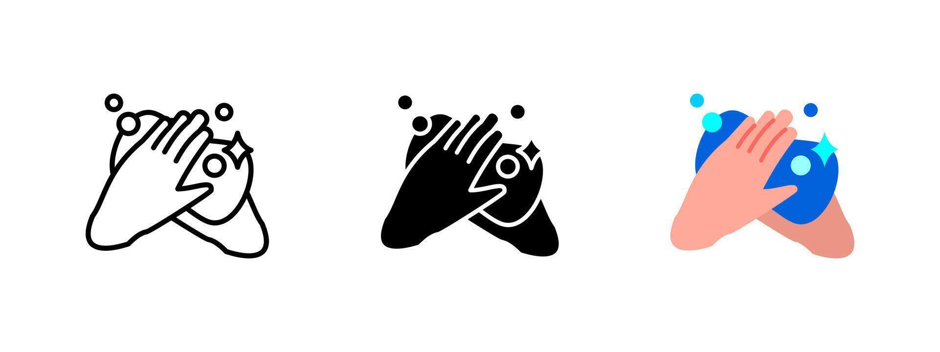 Hand washing icon. Hands scrubbing with soap and bubbles illustration. Hygiene and sanitation symbol. Cleanliness and health protection pictogram. Personal care and virus prevention concept. vector
