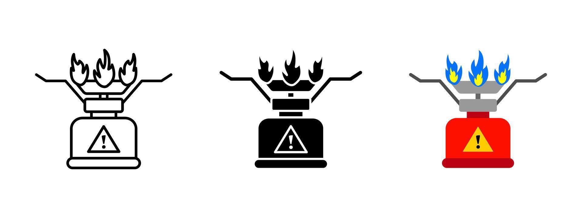 Portable gas burner icon. Compact propane stove for outdoor cooking and camping. Lightweight travel cooker illustration. Survival and adventure gear concept. vector