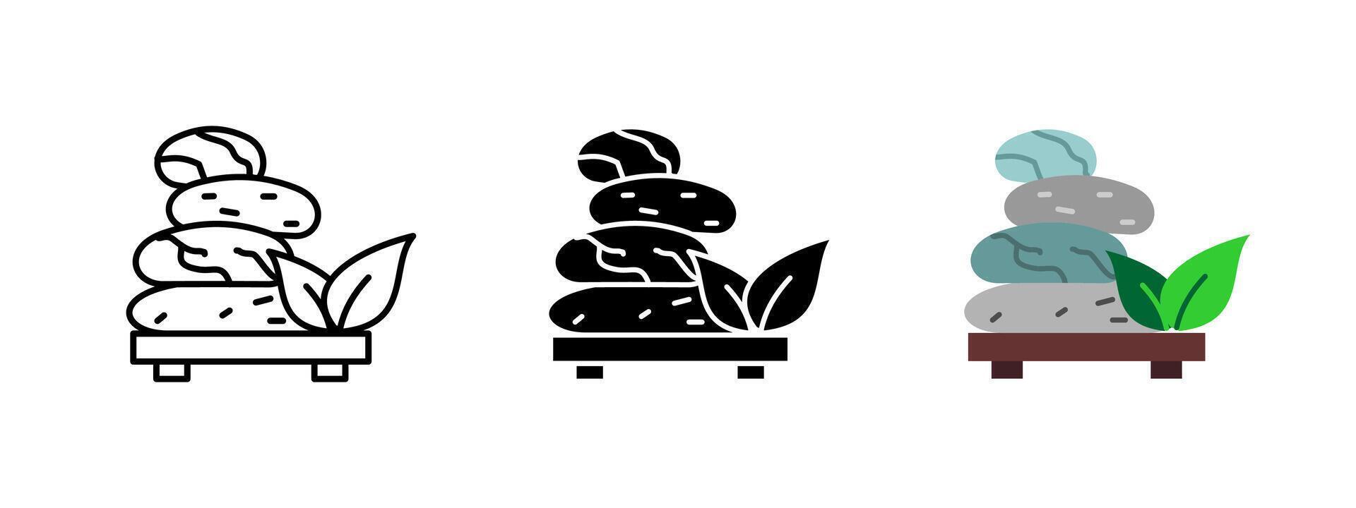 Stone balance icon. Stacked stones symbolizing harmony and stability. Zen meditation and mindfulness illustration. Wellness and relaxation pictogram for spiritual balance and inner peace. vector