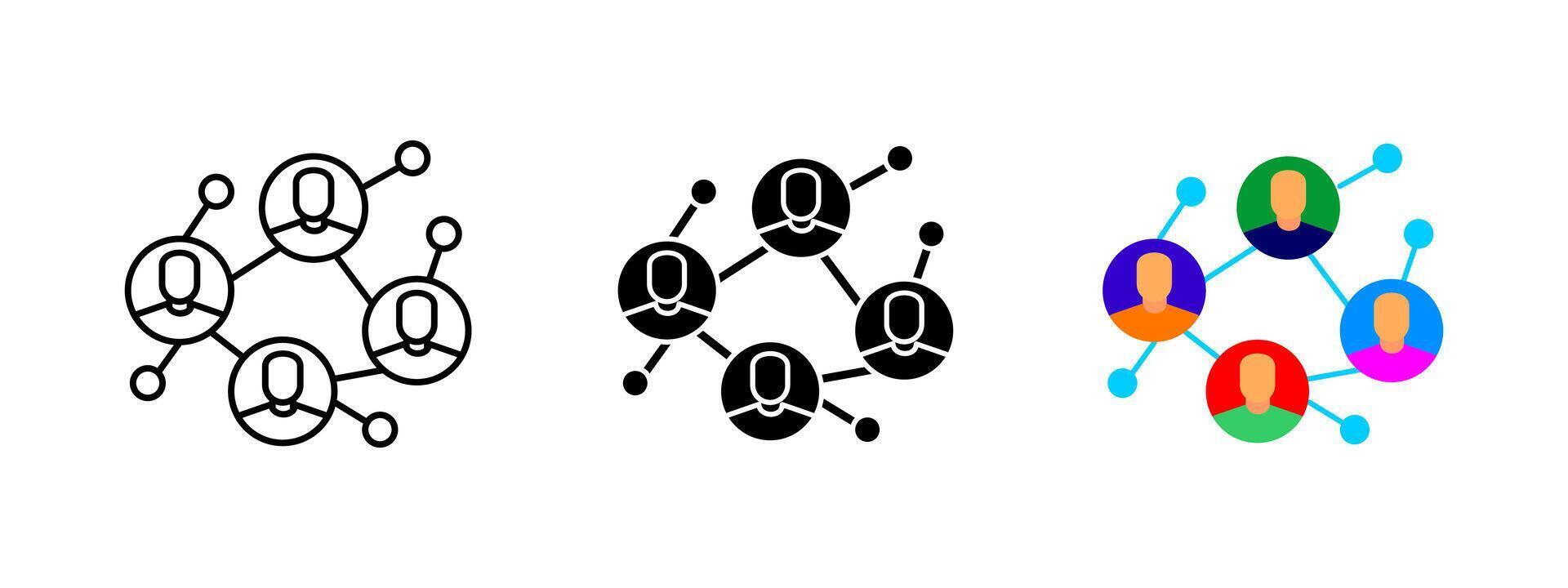 Network connection icon. A digital web of people linked in a social structure. Symbol of communication, teamwork and collaboration. Online media and technology concept illustration. vector