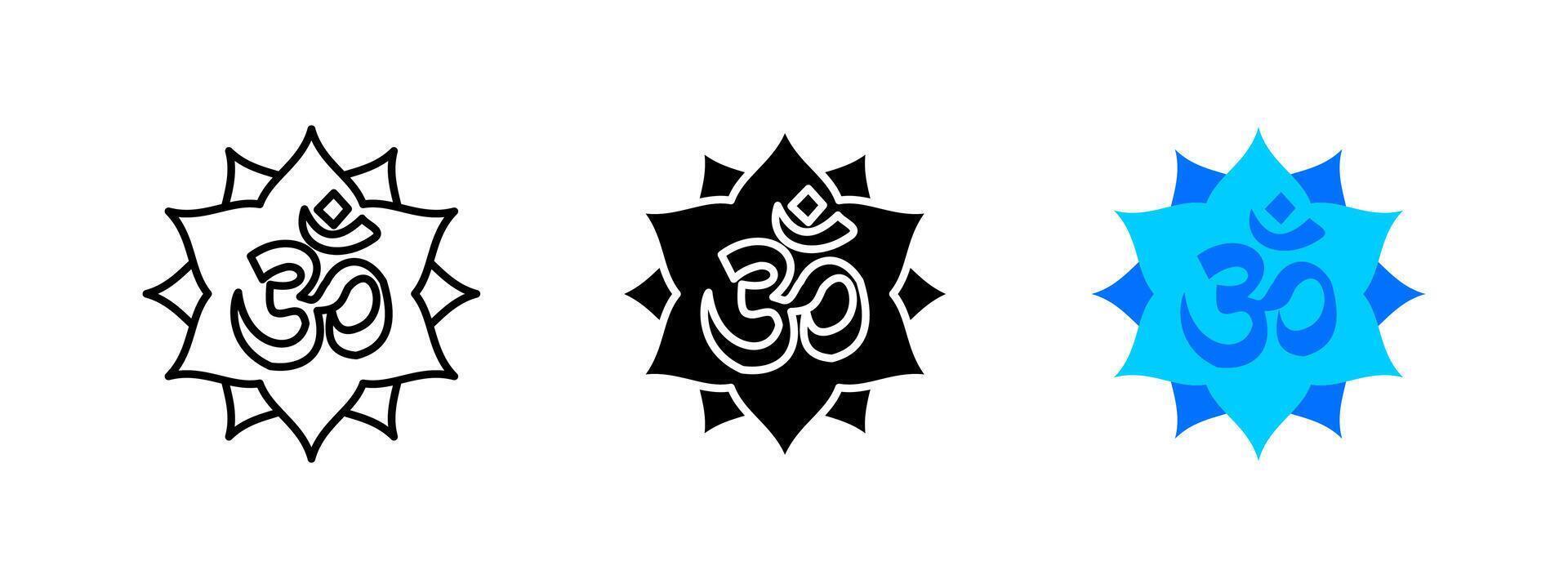 Om symbol icon. Sacred spiritual sign representing universal energy and enlightenment. Used in meditation, yoga and mindfulness practices. Hindu and Buddhist mantra pictogram for peace and balance. vector