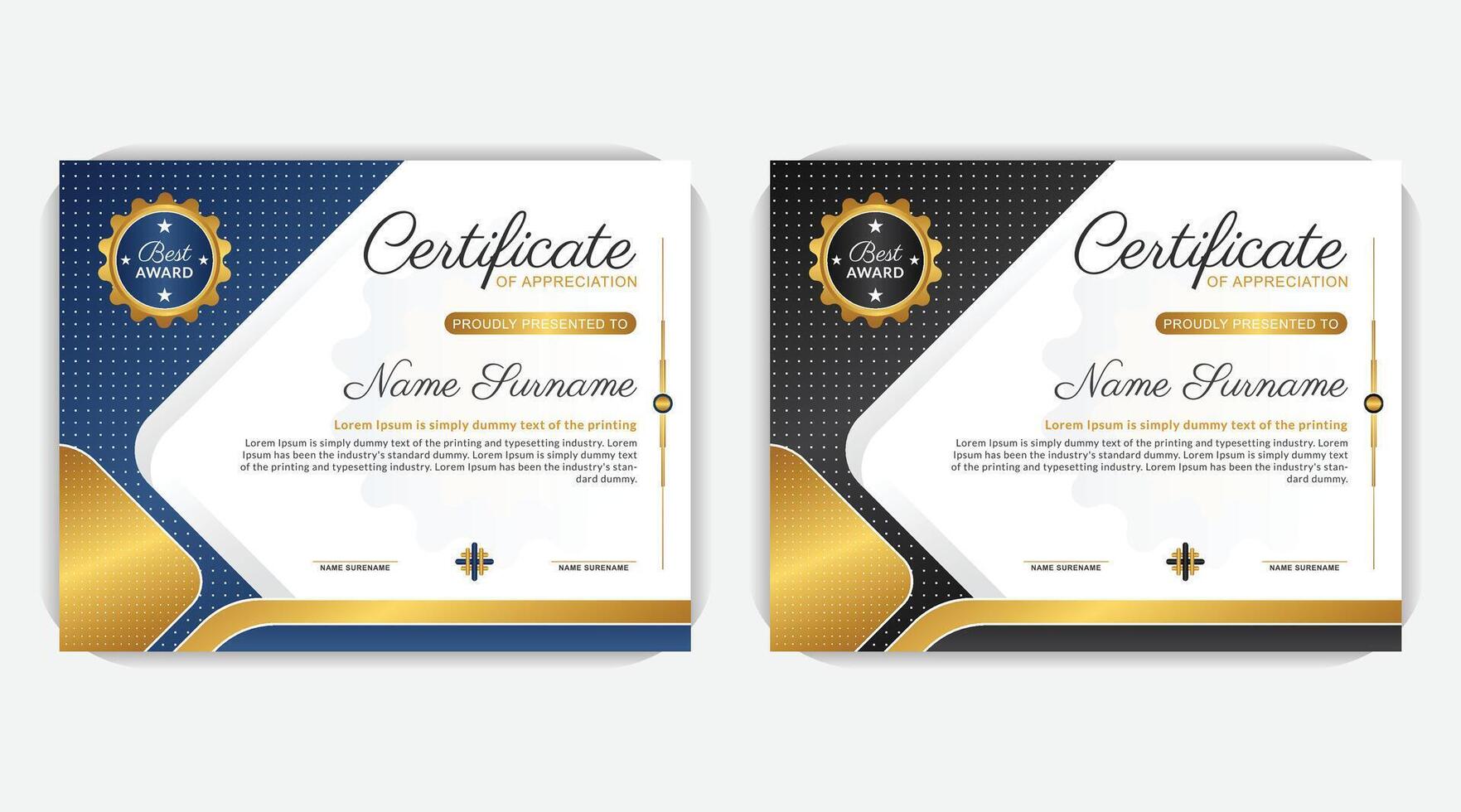 Stylish and modern with pattern background, Modern award design, certificate template, elegant gold diploma certificate design, Print ready creative and colorful diploma certificate vector