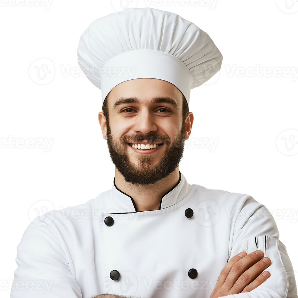 Portrait of a smiling handsome chef with a hat, isolated on Transparent background png