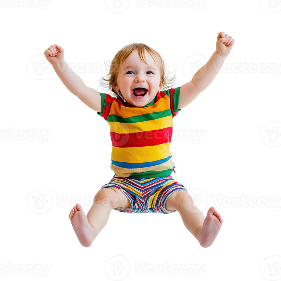 Joyful Cheering Toddler Jumping with Excitement, Isolated on Transparent Background png