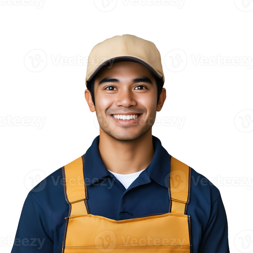 Smiling Manufacturing Worker Wearing a Hat, Isolated on Transaparent Background - Professional Industrial Portrait png