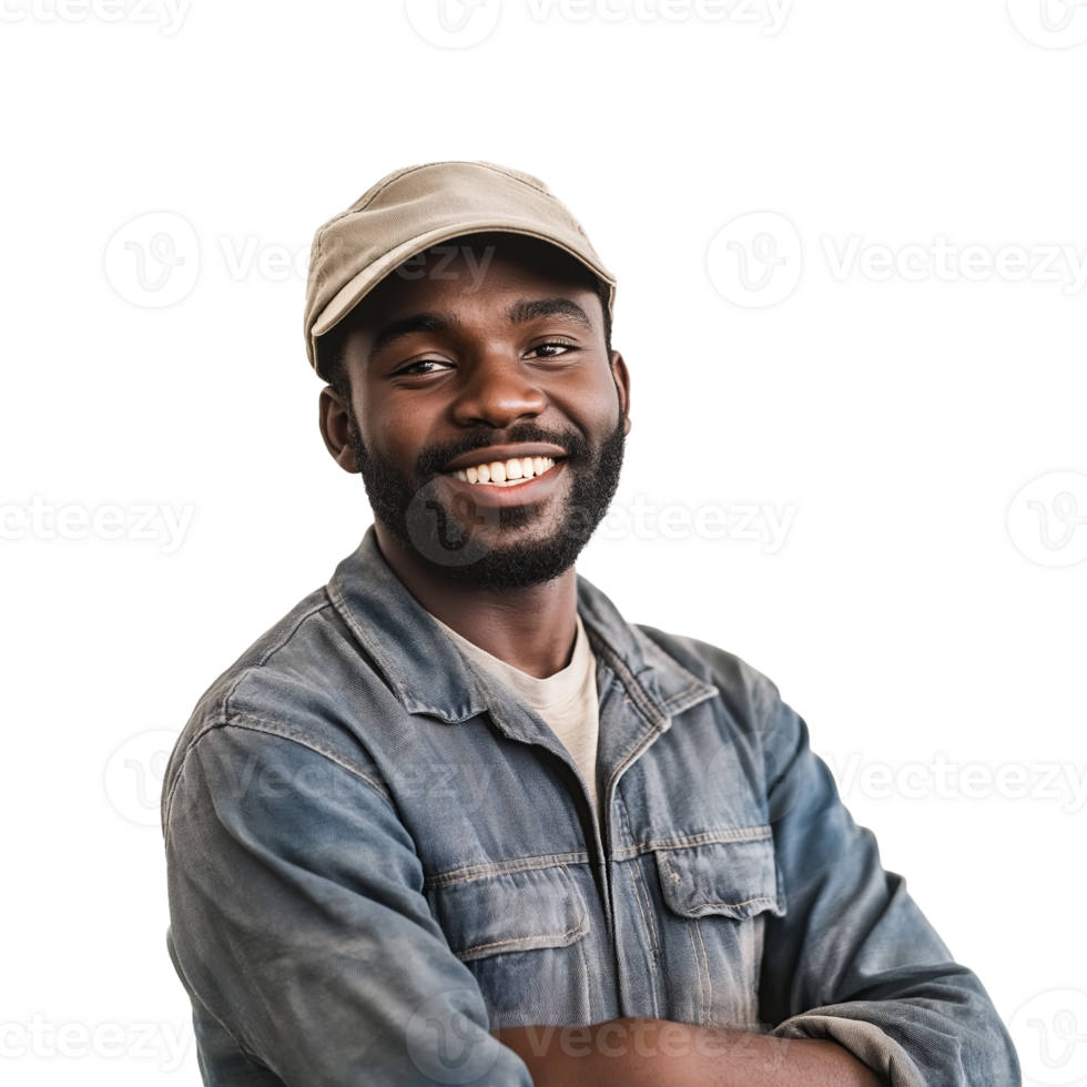 Smiling Manufacturing Worker Wearing a Hat, Isolated on Transaparent Background. Professional Industrial Portrait png