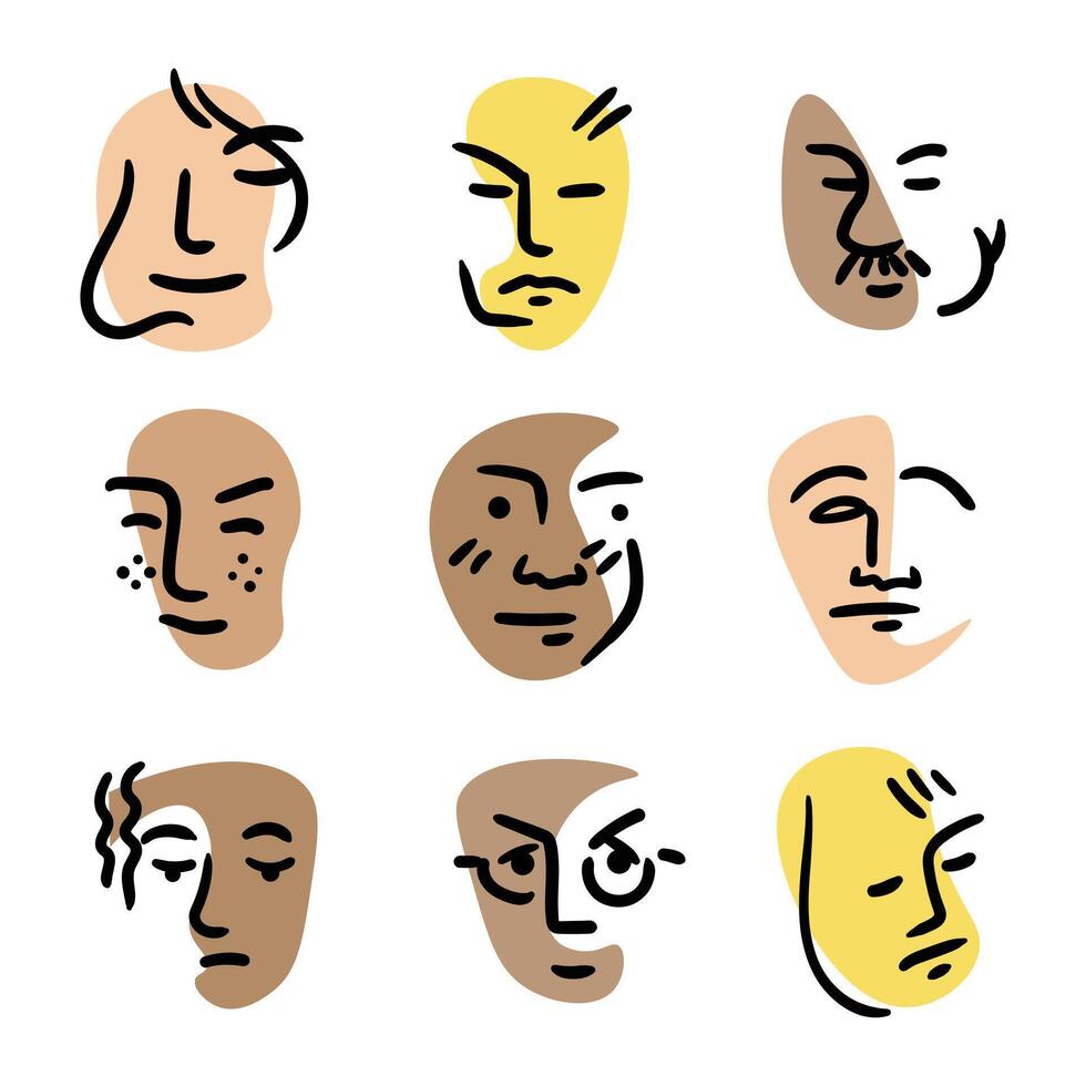 Hand drawn abstract face collection. vector